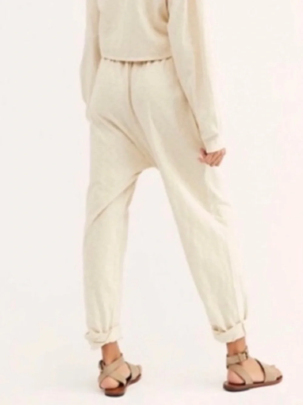 Free People Beach 100% Cotton Culver City Relaxed Fit Sweatpants Medium Cream